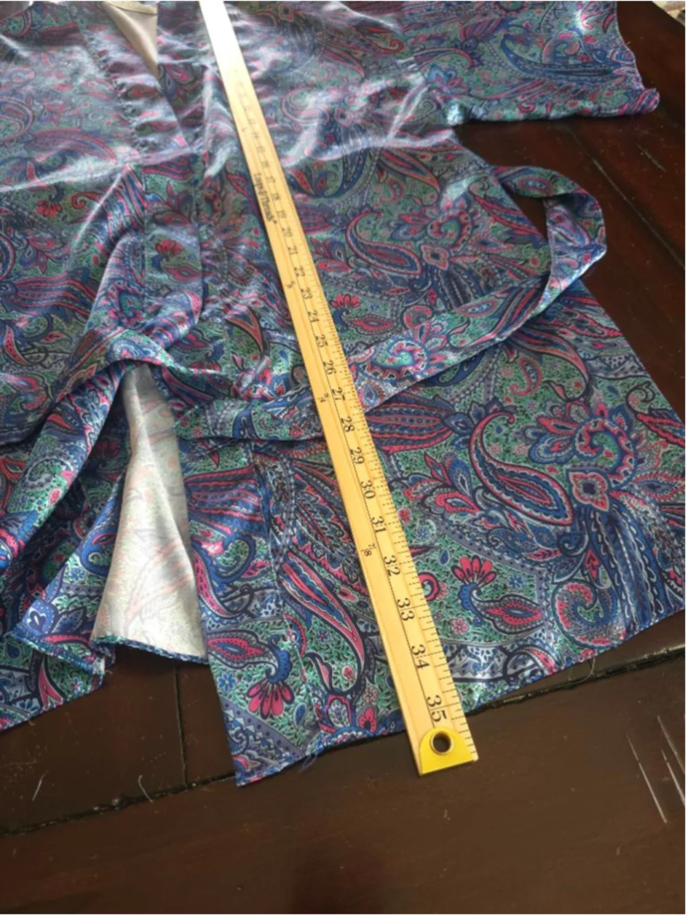Women's Vintage Coquette VAL MODE Paisley Satin Short Robe M Blue Pink Summer